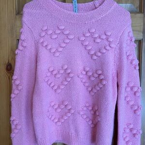 Lord & Taylor Pink Textured Heart Sweater